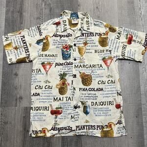 VTG Go Barefoot in Paradise HAWAIIAN SHIRT Tropical Drinks Mai Thai Beach Mens M
